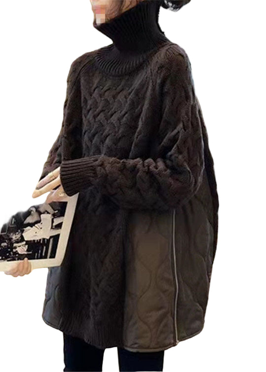 Dame Turtleneck Genser Med Patchwork Design 0