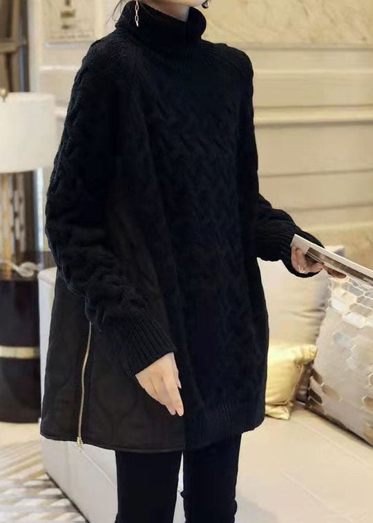 Dame Turtleneck Genser Med Patchwork Design 1