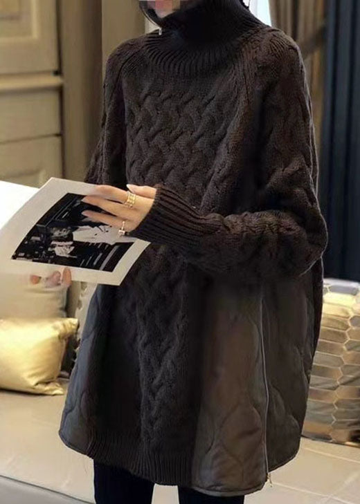 Dame Turtleneck Genser Med Patchwork Design 2