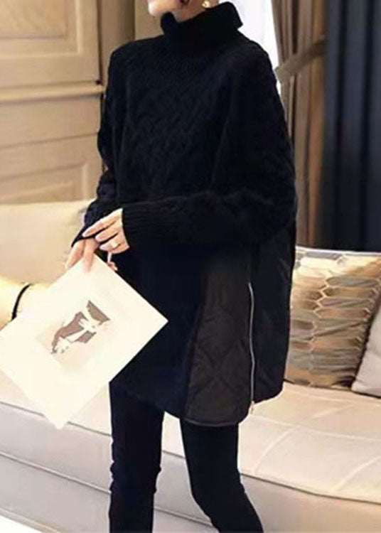 Dame Turtleneck Genser Med Patchwork Design 3