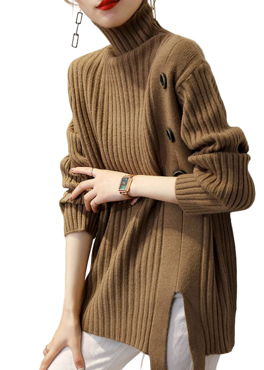 Dame Turtleneck Genser i Khaki 0