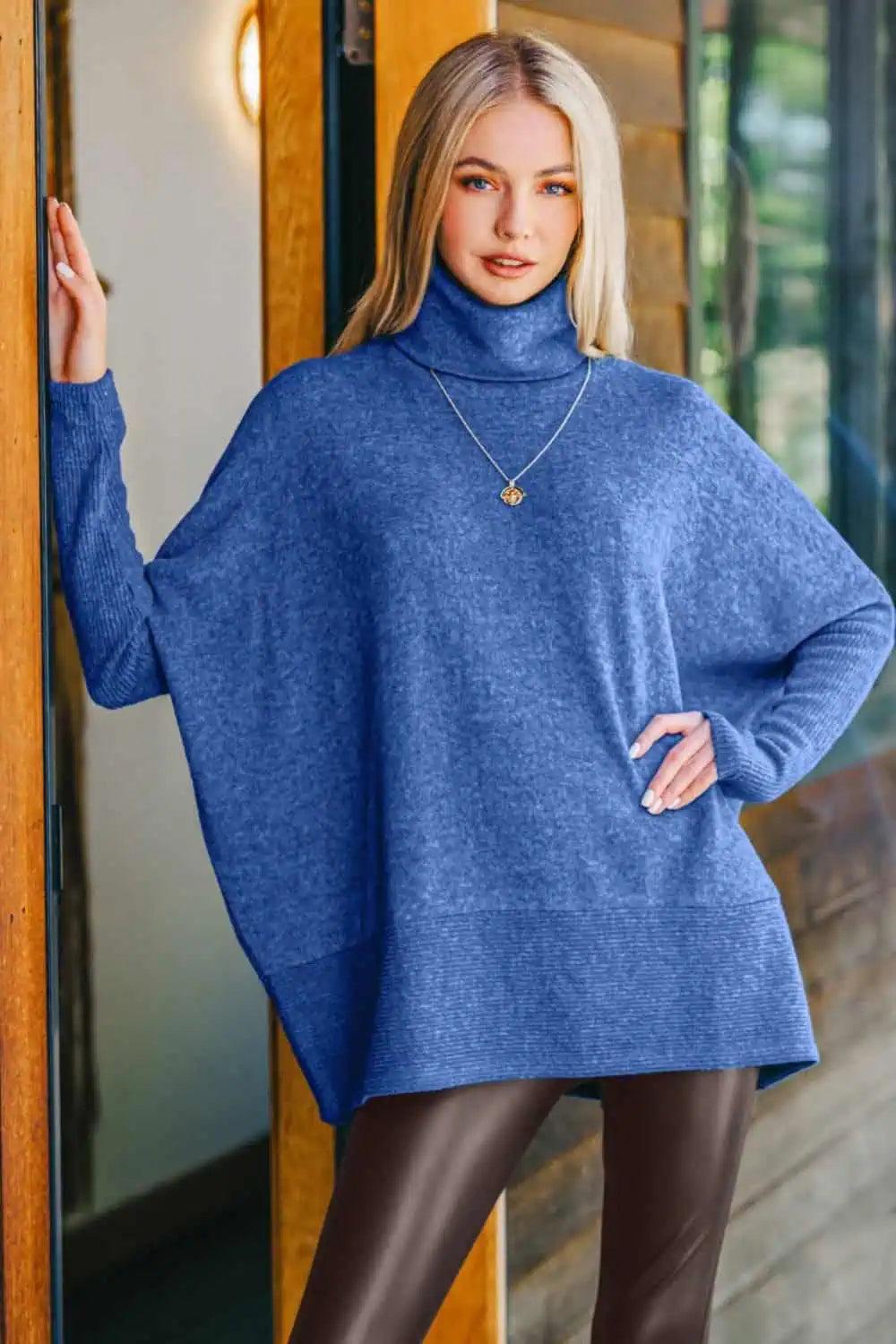 Dame Turtleneck Genser i Melert Hacci 2