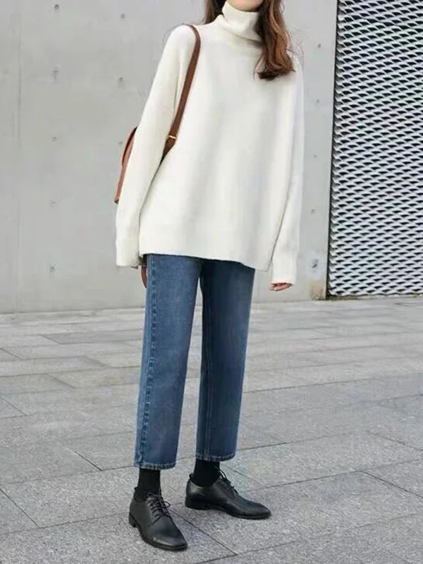 Dame Turtleneck Genser i Ullblanding med Avslappet Passform 1