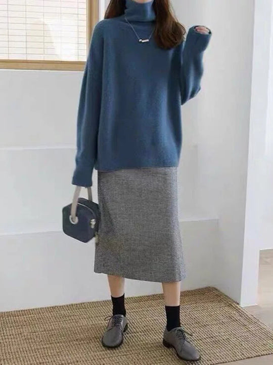 Dame Turtleneck Genser i Ullblanding med Avslappet Passform 2