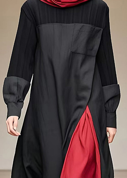 Dame Turtleneck Lang Kjole Med Patchwork 3