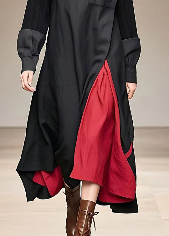 Dame Turtleneck Lang Kjole Med Patchwork 4