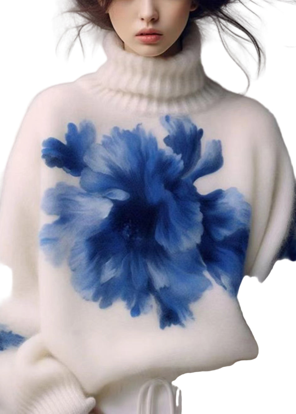 Dame Turtleneck Strikket Genser med Print 0