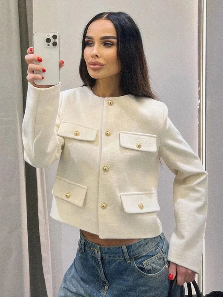 Dame Tweed Jakke Skreddersydd Med Stilrent Snitt 3