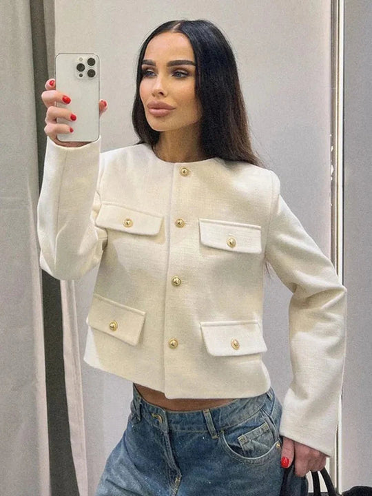 Dame Tweed Jakke Skreddersydd Med Stilrent Snitt 3