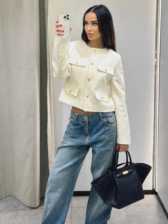 Dame Tweed Jakke Skreddersydd Med Stilrent Snitt 4