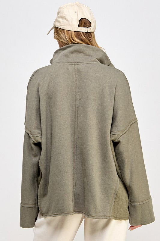 Dame V-Hals Pullover med Dolman Ermer i Grønn 2