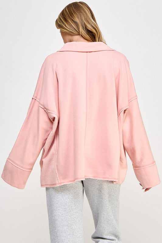 Dame V-Hals Pullover med Dolman Ermer i Rosa 2