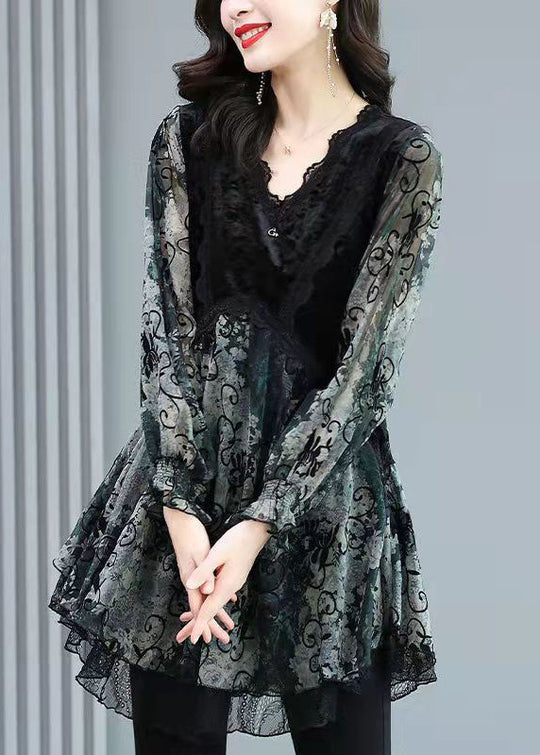 Dame V-hals Chiffon-stil Topper med Lagdeling 0