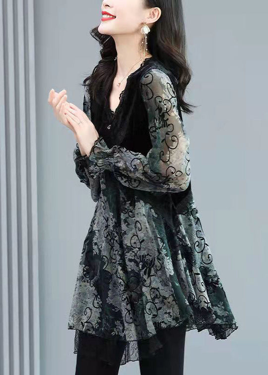 Dame V-hals Chiffon-stil Topper med Lagdeling 3