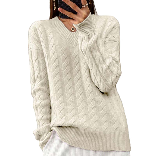Dame V-hals Strikket Genser Allsidig Stil 0