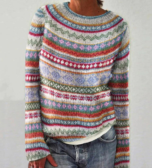 Dame Vintage Strikkegenser med Retro Design 1