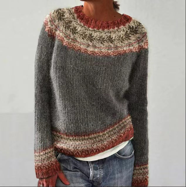 Dame Vintage Strikkegenser med Retro Design 3