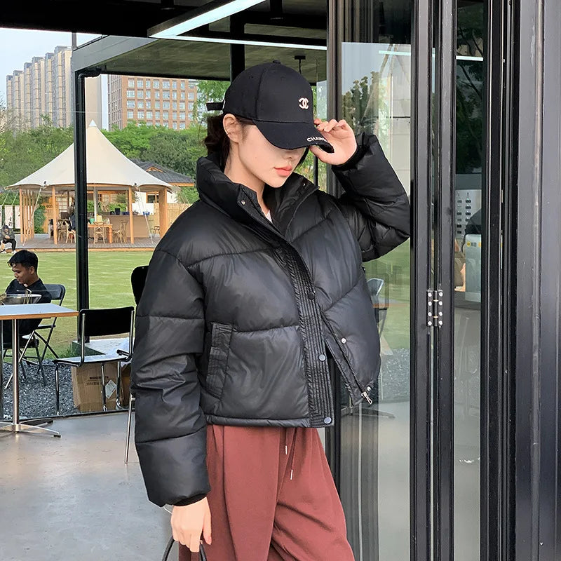 Dame Vinter Jakke Cropped Puffer med Ståkrage 1