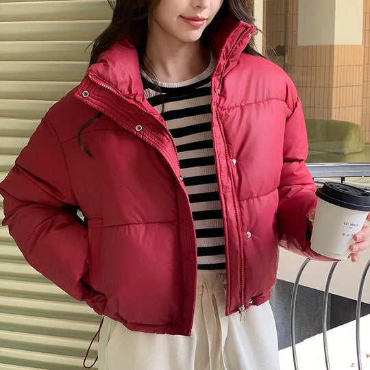 Dame Vinter Jakke Cropped Puffer med Ståkrage 4