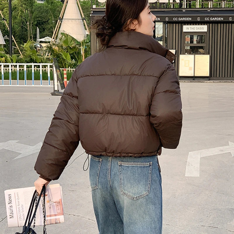 Dame Vinter Jakke Cropped Puffer med Ståkrage 5