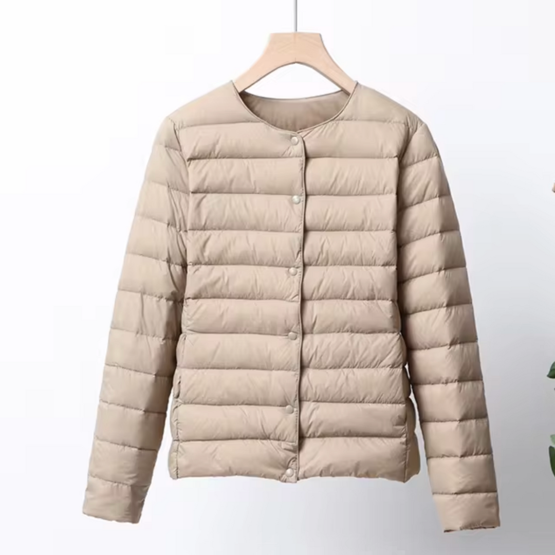 Dame Vinter Jakke Lettvektet Kragefri Quiltet Design 0