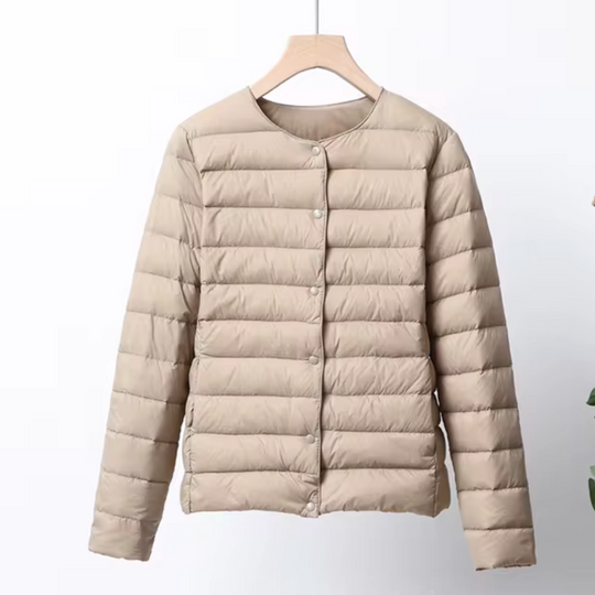 Dame Vinter Jakke Lettvektet Kragefri Quiltet Design 0
