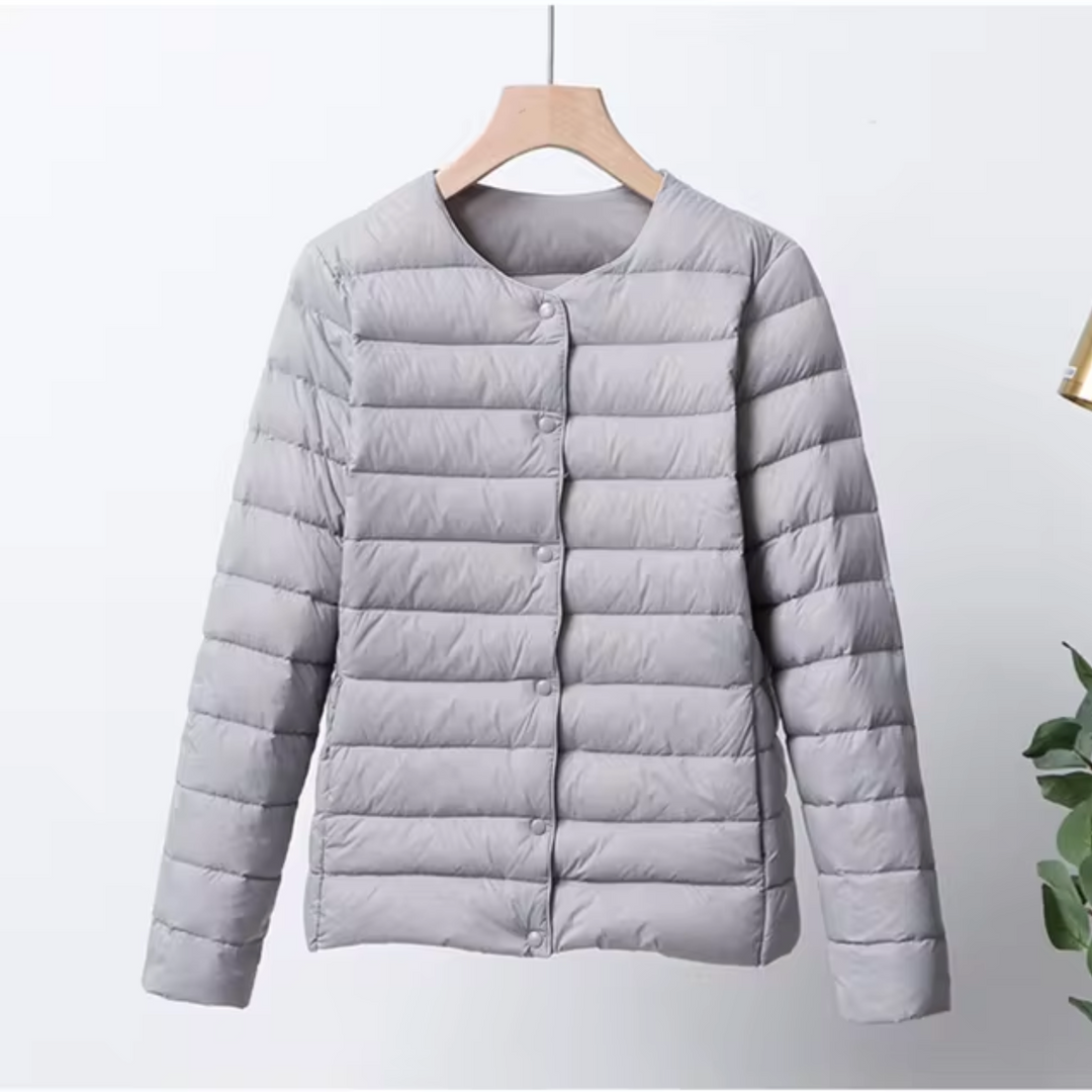 Dame Vinter Jakke Lettvektet Kragefri Quiltet Design 4