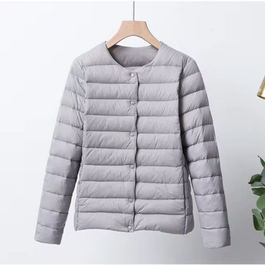 Dame Vinter Jakke Lettvektet Kragefri Quiltet Design 4