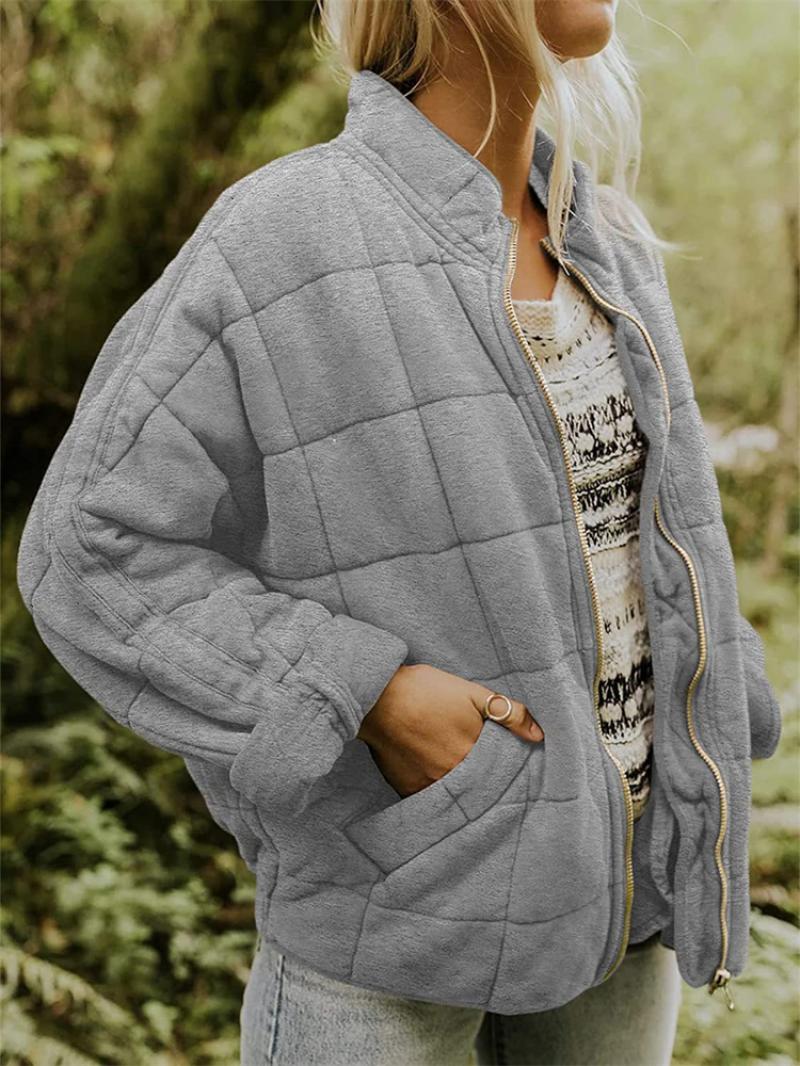 Dame Vinter Jakke Oversized Quilted Med Glidelås 1