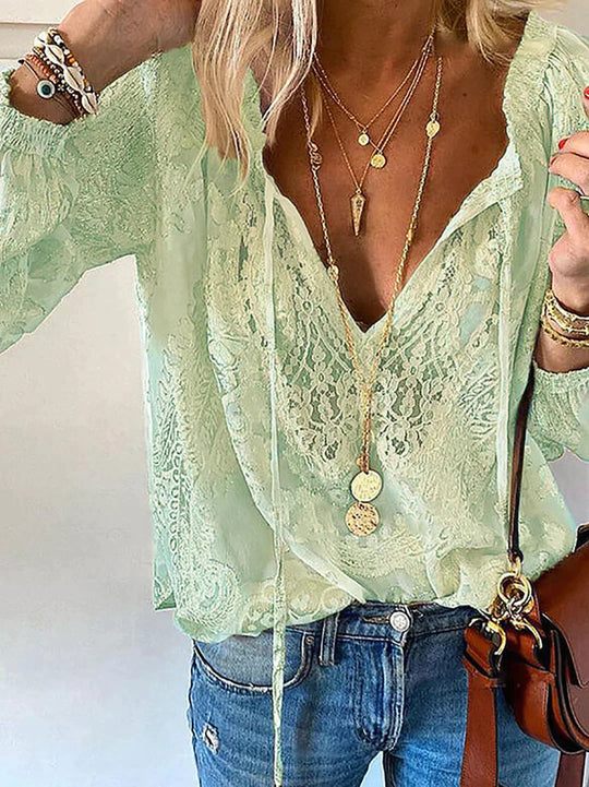 Damebluse med Blonde Detaljer 3