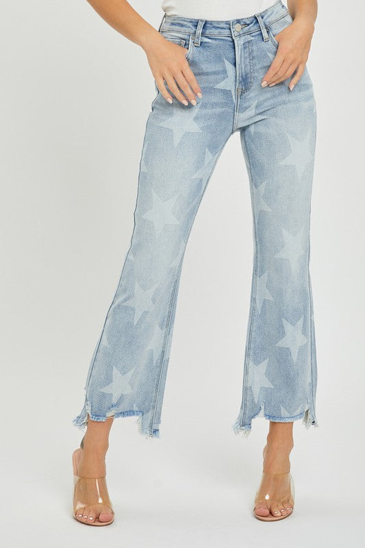 Damejeans Høy Midje Straight Denim Stjerneprint 1