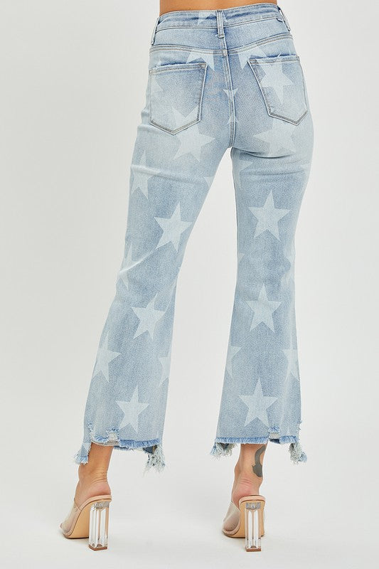 Damejeans Høy Midje Straight Denim Stjerneprint 4