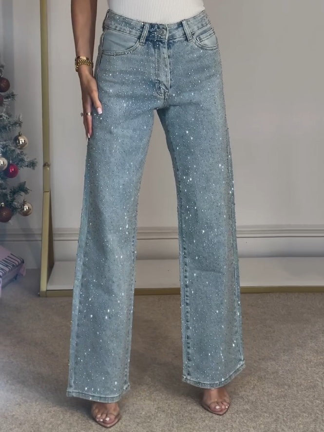 Damejeans med høy midje og glitrende detaljer 2