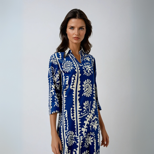 Damekjole Løs V-Hals Trykt Polyester Rayon 1