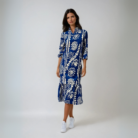 Damekjole Løs V-Hals Trykt Polyester Rayon 2
