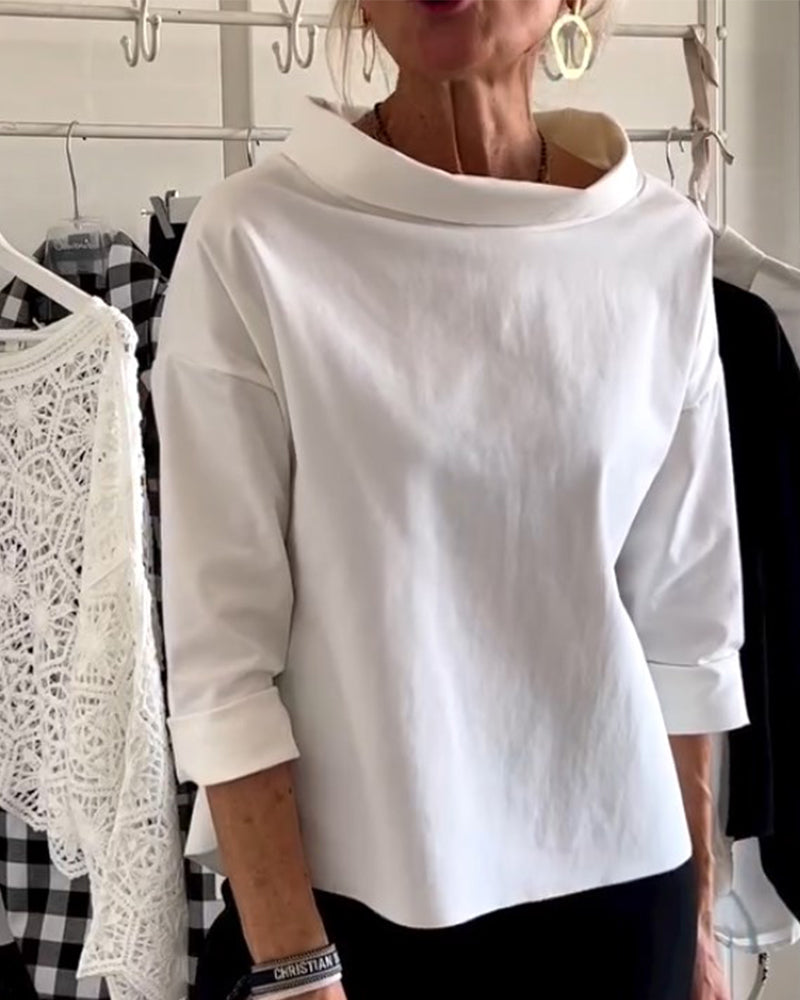 Damens Bluse med Høy Krage og Allsidig Design 1