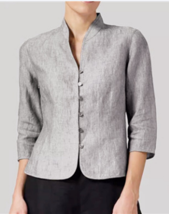 Damens Bluse med Stehkragen og Chambray Design 1