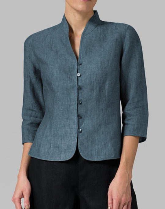 Damens Bluse med Stehkragen og Chambray Design 2