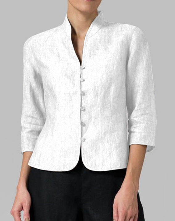 Damens Bluse med Stehkragen og Chambray Design 4