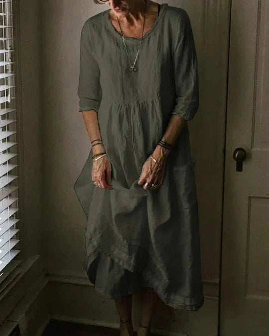 Damens Midi Kjole Vintage-Inspirert Design i Bomull-Linen 1