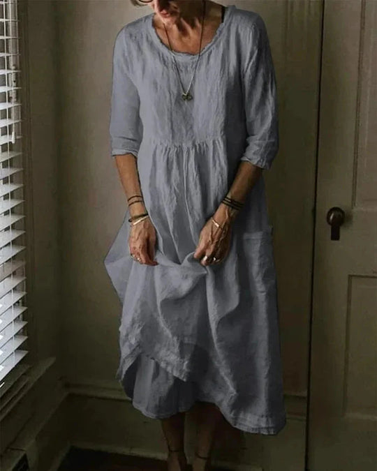 Damens Midi Kjole Vintage-Inspirert Design i Bomull-Linen 4