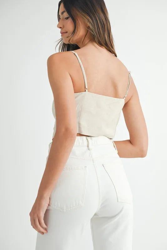 Damer Tank Top Knapper Linblanding Kort Lengde 2