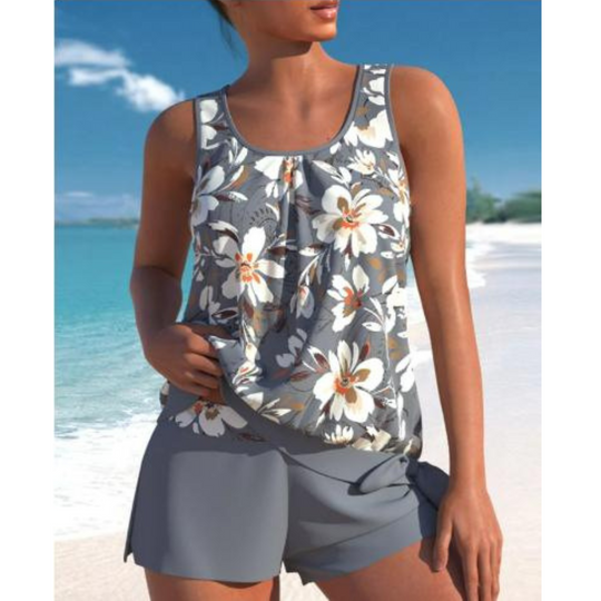 Damer Tankini Sett Uten Ermer Blomsterdesign Pustende Stoff 1