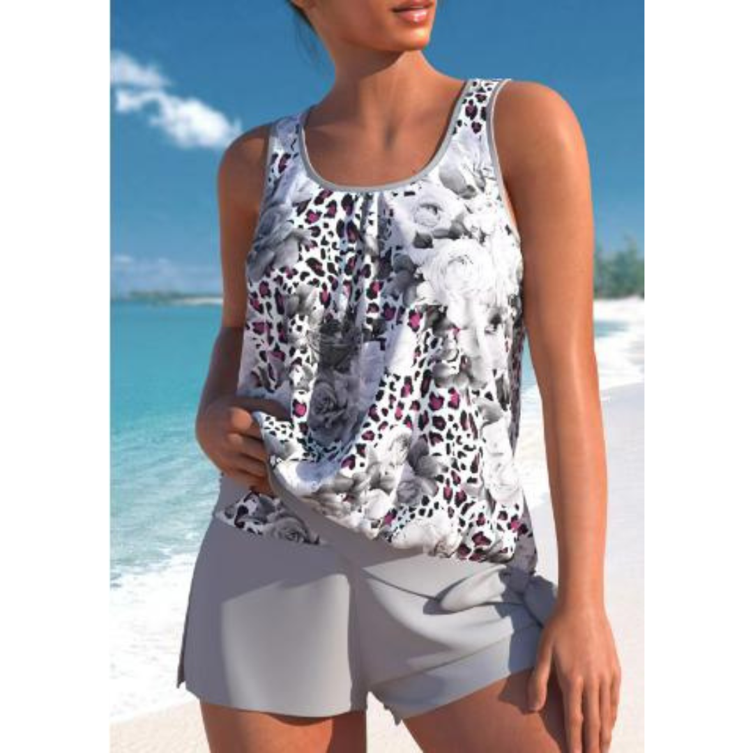 Damer Tankini Sett Uten Ermer Blomsterdesign Pustende Stoff 2