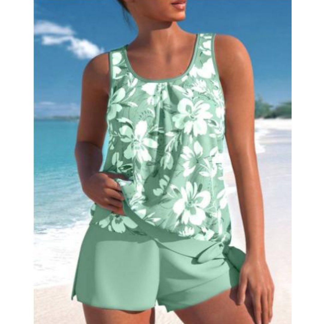 Damer Tankini Sett Uten Ermer Blomsterdesign Pustende Stoff 3