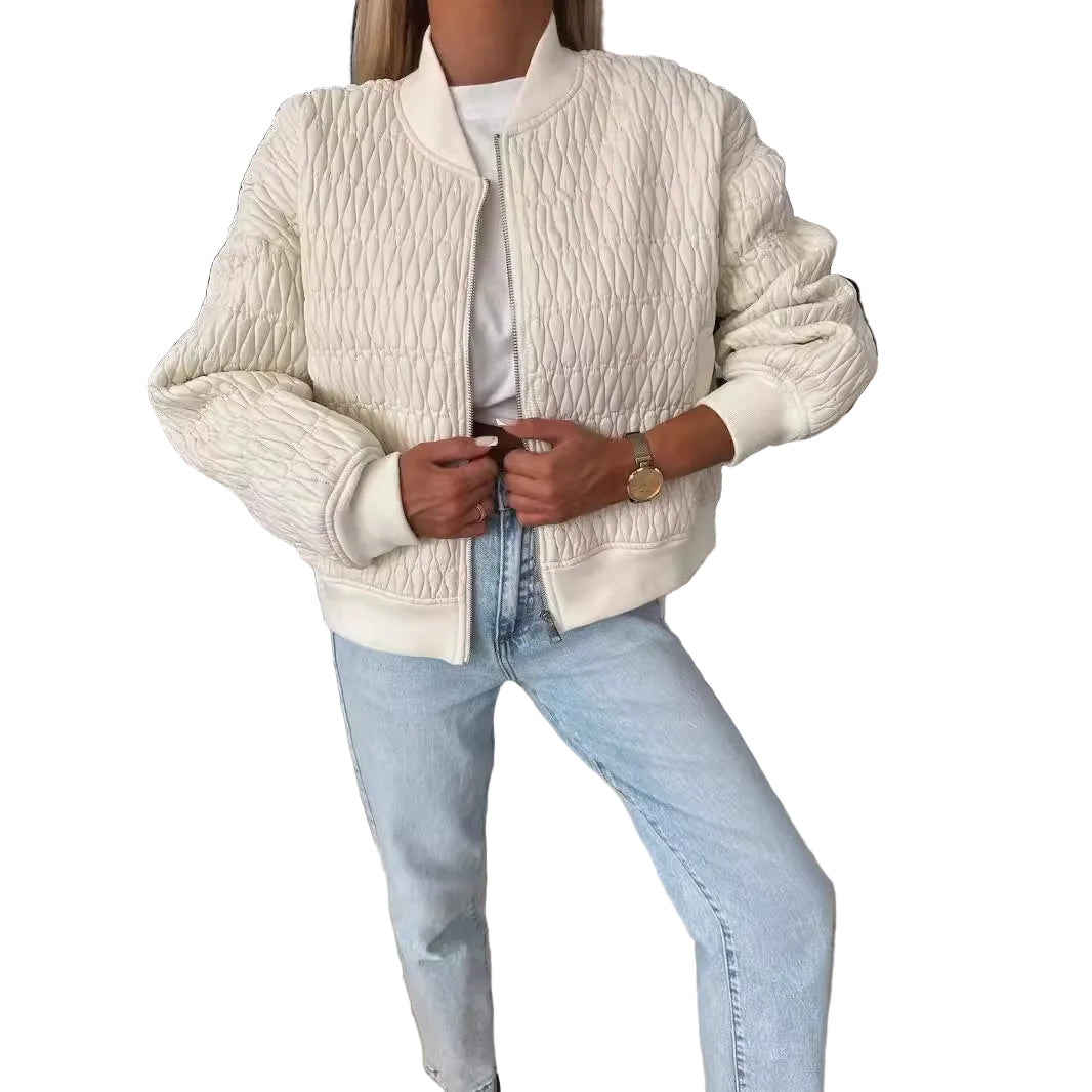 Damers Quilted Bomberjakke med Glidelås og Ribbet Kant 0