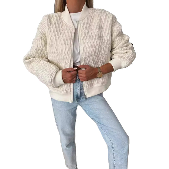 Damers Quilted Bomberjakke med Glidelås og Ribbet Kant 0