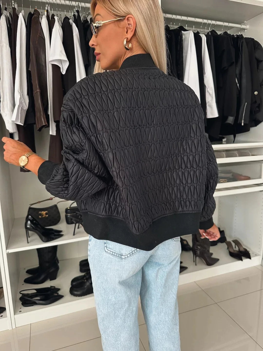 Damers Quilted Bomberjakke med Glidelås og Ribbet Kant 7