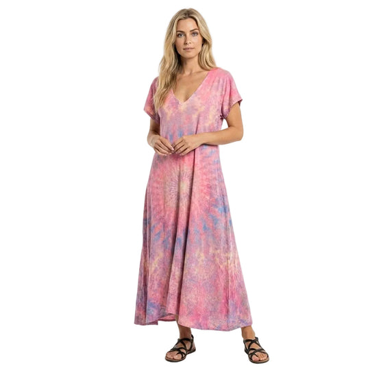 Damesommerkjole med V-hals og flagrende design 0