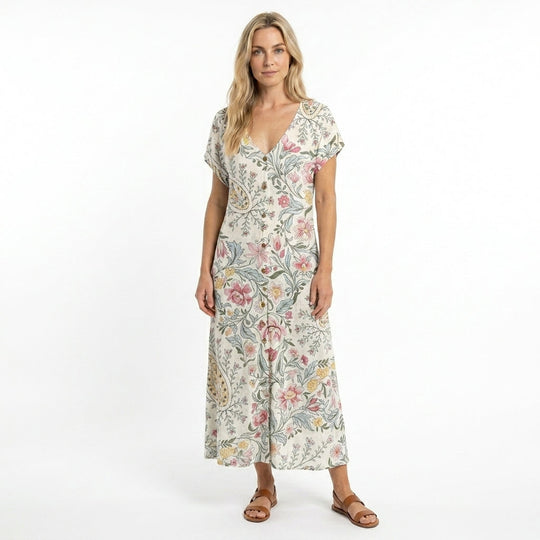 Damesommerkjole med V-hals og flagrende design 1